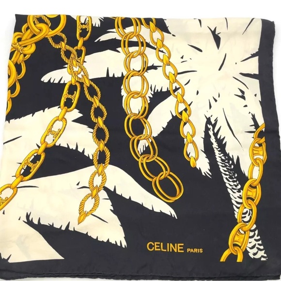 Authentic Celine Black and White Belt Pattern Silk Scarf - Picture 2 of 16